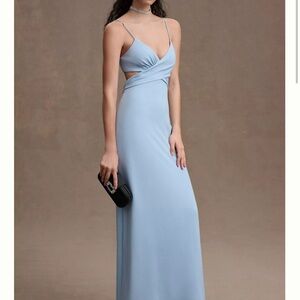 Elegant Blue Sleeveless Dress BHLDN Livy Cutout V-Neck Gown